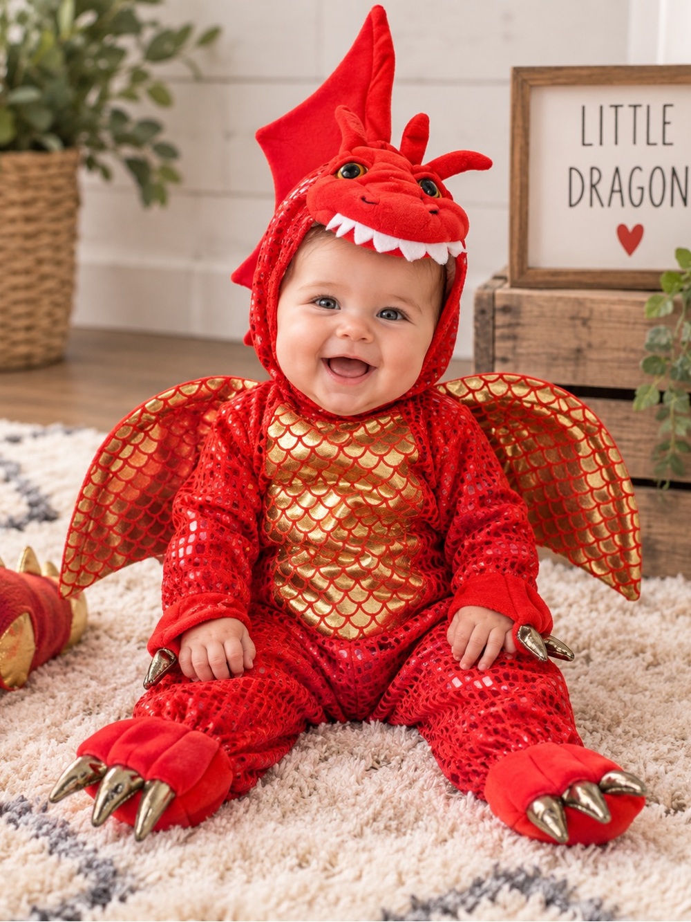 🐉 Pottery Barn Kids Red Metallic Gold Dragon Costume 0-6M